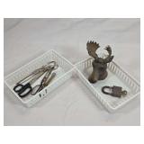Mixed Hardware Group Including Scissors, Door Stop, Moose Figurine, and Padlock