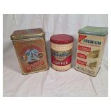 Group of Three Lithographed Metal Food Advertising Tins Including Famous Philadelphia Chips, Nash's Toasted Coffee, and Nabisco Premium Saltine Crackers
