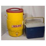 Igloo Yellow Beverage Cooler and Blue Ice Chest