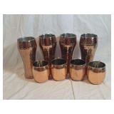 Hammered Copper Drinkware Set with Metal Liners and Handles