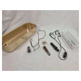 Mixed Lot of Hardware, Small Tools, Cords, and Metal Tray