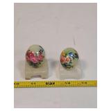 Two Hand-Painted Mineral Eggs with Stone Display Stands