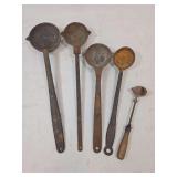 Five Metal and Iron Melting Ladles with Various Handles
