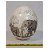 Etched Ostrich Egg with Elephant and Tree Motif by Ndaba 2002