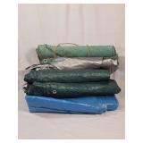 Group of Five Polyethylene and Canvas Tarpaulins