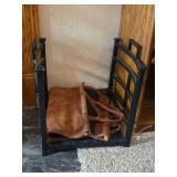 Black Metal Firewood Rack with Brown Suede Carrying Tote Bag