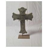 Cross Sculpture with Text and Stand