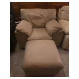 Beige Leather Armchair and Ottoman Set