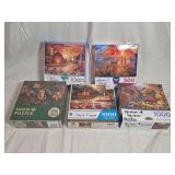 Five Jigsaw Puzzles Featuring Chuck Pinson, Abraham Hunter, and Cobble Hill Artwork