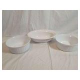 Three White Ceramic Serving Dishes and Bowls