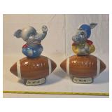 Pair of Jim Beam Decanters 1972 Regal China Political Elephant and Donkey Football Bottles