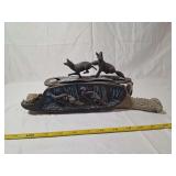 Wildlife-Themed Decorative Box with Fox and Turkey Sculptural Motifs