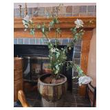 Artificial Silk White Rose Tree in Decorative Planter