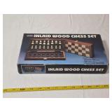 Game Design Inlaid Wood Chess Set with Wooden Cabinet and Storage Box