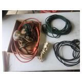 Assorted Electrical Extension Cords and Spotlight Fixture