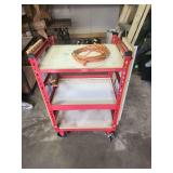Red Metal Rolling Utility Cart with Drop-Down Extension Shelves and Casters