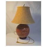 Ceramic Spherical Table Lamp with Fabric Shade and Wooden Base