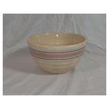 Glazed Ceramic Mixing Bowl with Ribbed Exterior and Painted Bands