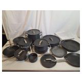 Commercial Hard Anodized Aluminum Cookware Set Including Pots, Pans, Lids, and Insert