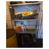 Metal Storage Shelving Unit with Assorted Garage and Kitchen Items