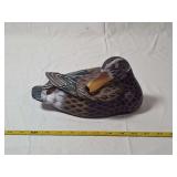 Hand Painted Carved Wood Duck Shaped Storage Box
