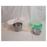 Assorted Kitchen Mixing Bowls, Storage Containers, Colander, and Lids