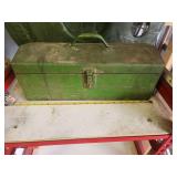 Green Painted Metal Tool Box with Interior Tray