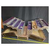 Fishing Tackle Box with Purple Felt Trays, Cork Bottoms, Hardware, and Lures