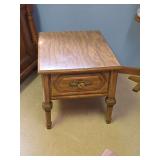 Oak End Table with Single Drawer and Turned Legs