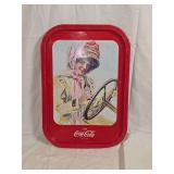 Coca-Cola Metal Serving Tray Featuring Woman Driving with Steering Wheel and Bottle