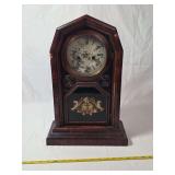 Welch, Spring & Co. Gothic Mantel Clock with Paper Dial and Brass Pendulum