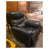 Black Leather Recliner Armchair with Footrest