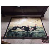 Wildlife Themed Area Rug Depicting Wild Turkeys in Landscape