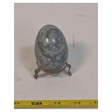 Polished Grey Stone Decorative Egg with Metal Stand
