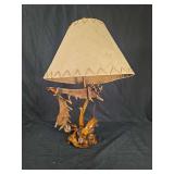 Rustic Resin Table Lamp with Bald Eagle, Antler, and Root Base Motifs
