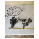 Cast Iron Home Decor Items Including Plant Stand, Letter Holder, and Sconce