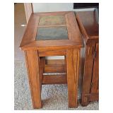 Wooden Side Table with Dual Slate Inset Tiles