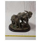 Resin Elephant Family Figurine on Wooden Base