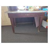 Wooden Kitchen Work Table with Metal Trim Edge and Single Drawer