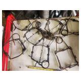 Group of Metal Animal Traps with Chains