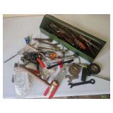 Metal Tool Box Containing Wrenches, Pliers, Screwdrivers, and Miscellaneous Hand Tools
