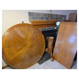 Oak Expandable Dining Table with Pedestal Base and Leaf Insert