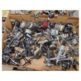 Box of Mixed Spinning Fishing Reels Including Garcia Mitchell Shakespeare and Eagle Claw