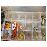 Assorted Fishing Tackle and Lures in Four Plastic Storage Boxes