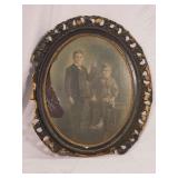 Oval Framed Portrait Photograph of Two Young Boys with Pierced Scrollwork Frame