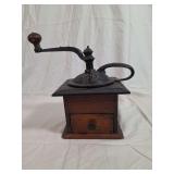 Cast Iron and Wood Box Coffee Grinder with Crank Handle