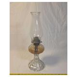 Amber and Clear Paneled Glass Oil Lamp with Glass Chimney