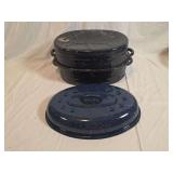 Blue Speckled Enameled Steel Roasting Pans with Lids
