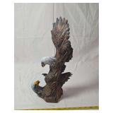 Bald Eagle Sculpted Figurine Depicting Two Eagles on a Tree Stump