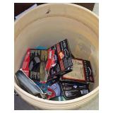 Plastic Bucket Containing Fishing Line Spools and Packaging